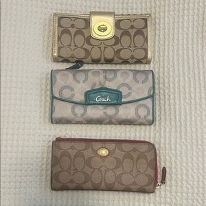 Coach Trio Wallet Set with Gold, Teal, and Red Accents